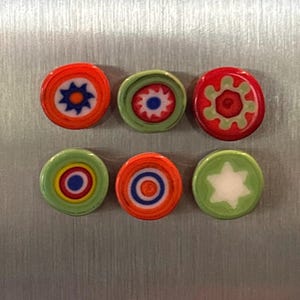 Glasmagneten lampwork: oranje en groene bloem set van 6 inch