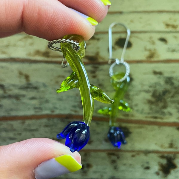 Lampwork Glass Flower Earrings, Tulips