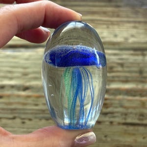 Lampwork Glass Paperweight, Jellyfish Display