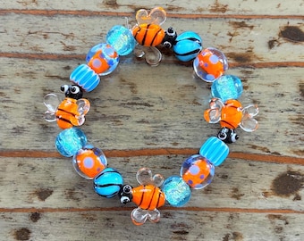 Lampwork Bi Armband, Glas Färgglada Bi Pärlarmband