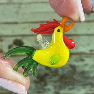 Lampwork Rooster Pendant 36mm, Spirit Animal Glass Chinese Zodiac