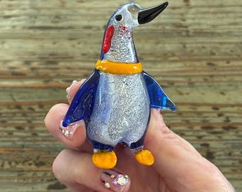 ムラーノガラス ペンギン置物 27cm Murano Italy ヴィンテージ ヴィンテージ ムラーノ アートグラス ペンギン ナス ストライプ 1958年