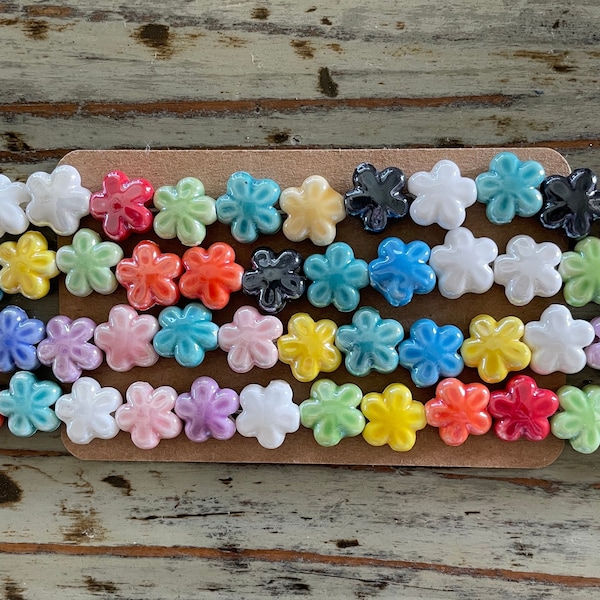 Porcelain Flower Bead Strands, Mixed Color, 12mm Ceramic Flowers Beads Strand