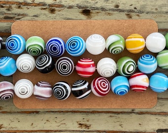 Round Millefiori Glass Beads, 12mm Evil Eye Swirl Strands, Mixed Color