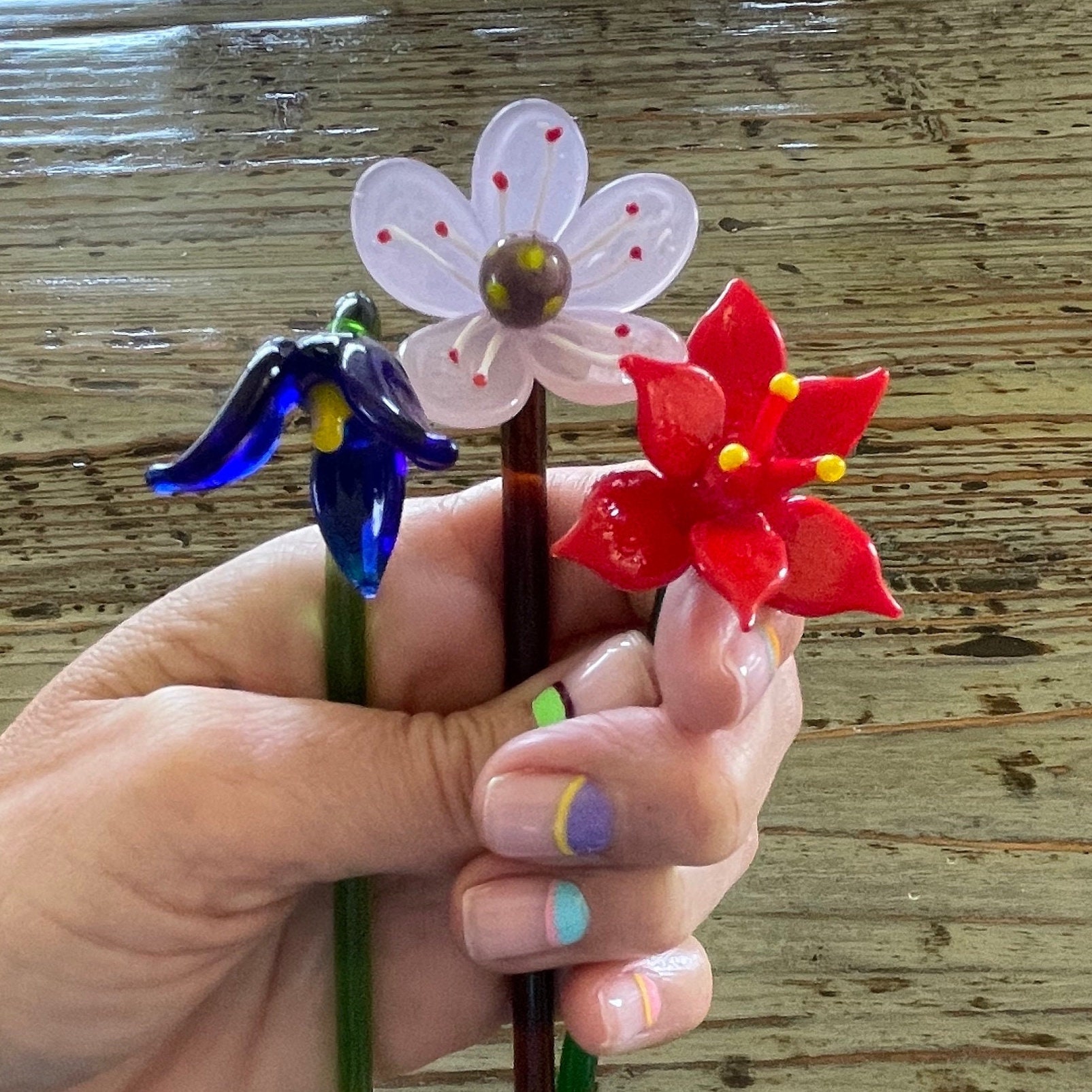 Blown Glass Flowers on Long Stems 