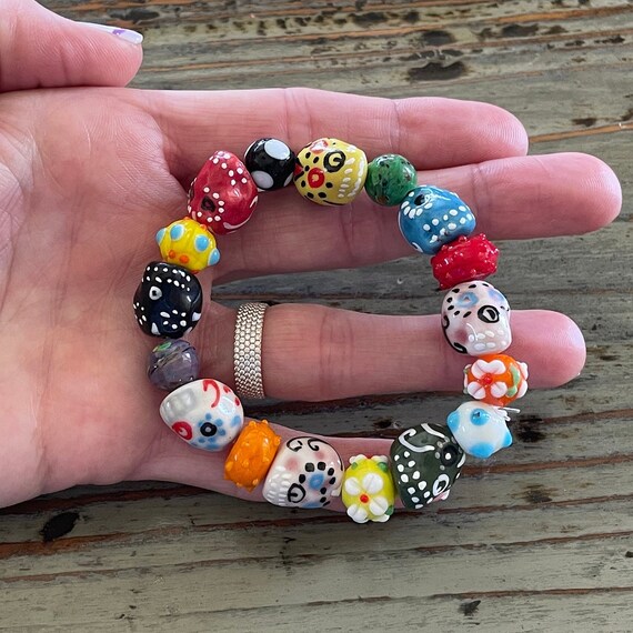 Glass Day of the Dead Bracelet Lampwork and Ceramic Dia De Los Muertos Beaded Bracelet Etsy