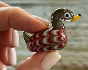 Glass Mallard Duck Figurine, Mini Lampwork Classic Desktop Design