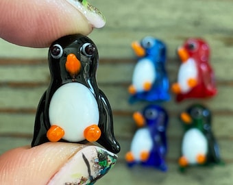 Lampwork Penguin Beads 20mm, Adorable Multicolor Penguins