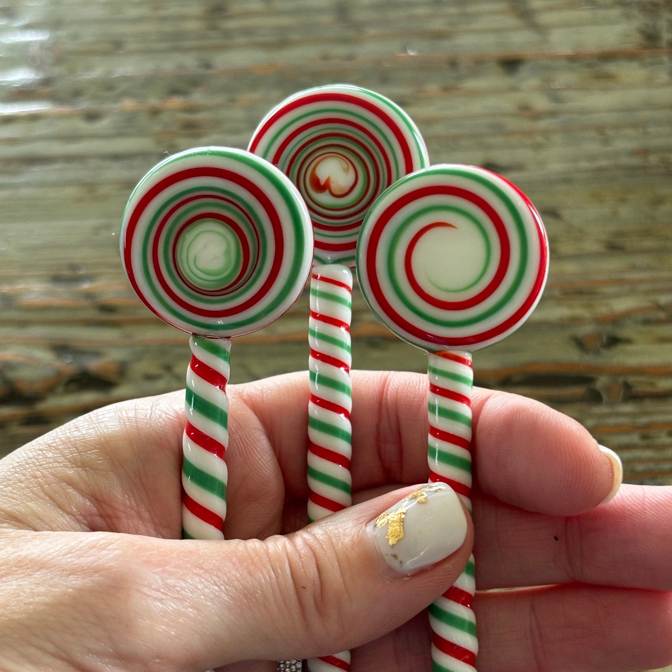 Lampwork Peppermint Stir Sticks-Restaurant, Tableware, Barware, Cookies for Santa, Lollipop