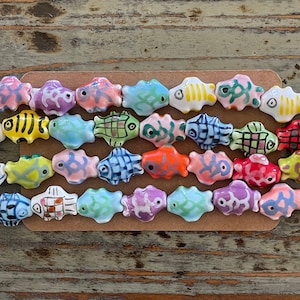 Ceramic Glass Fish Beads 16mm, Adorable Multicolor Fish