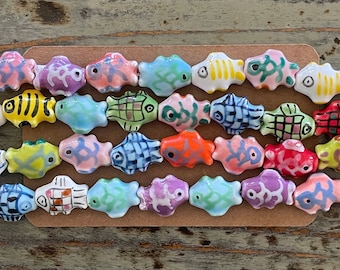Ceramic Fish Beads 16mm, Adorable Multicolor Fish