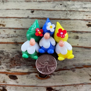 Gnomos de jardín de cristal, gnomos de cristal de Murano de 40 mm Dark Green