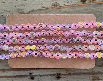 Evil Eye Glass Bead Strands, Pink Electroplated 6mm Nazar Beads