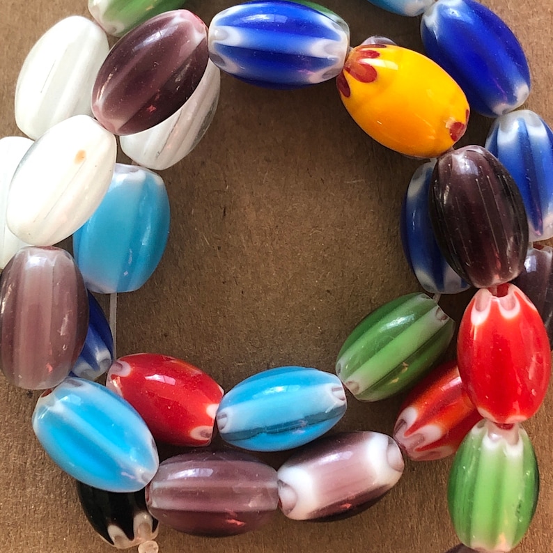 12mm Handmade Multicolor Thousand Flowers Oval Millefiori Glass Bead Strands