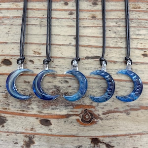 Lampwork Blue Moon Necklace, 30mm Glass Moon Choker