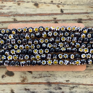 Millefiori 6mm Round Glass Bead Strands, Black