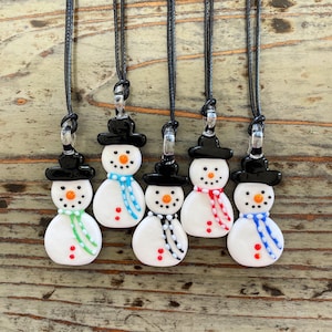 Anhänger Lampwork Schneemann Halskette, Groß 62 mm, Glas Weihnachten, Winter