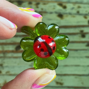 Lampwork Glass Ladybug, Green Garden Ladybug 30mm, Display, Decoration, Figurine