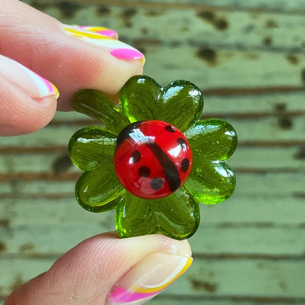 Lampwork Glass Ladybug, Green Garden Ladybug 30mm, Display, Decoration, Figurine