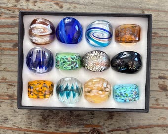 Lampwork Glass Bubble Rings, Size 10