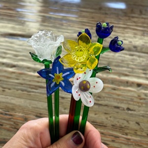 Glass Flower Stems-Beautiful Lampwork Flowers 7”