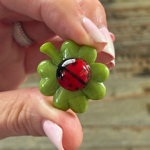 Lampwork Glass Ladybug, Green Garden Ladybug 30mm, Display, Decoration, Figurine