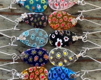 Orecchini pendenti Millefiori, orecchini a forma di fiore in vetro multicolore