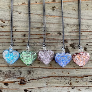Lampwork Glass Heart Necklace, Black Corded Choker 44mm Hearts