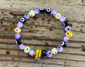 Handgjort Lampwork Bi-armband: Smycken med Nazar-pärlor i glas