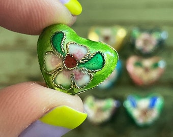Cloisonné Heart Beads, Mixed Color, 16mm
