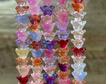 Glass Flower Beads, 12mm Transparent Colorful Flowers