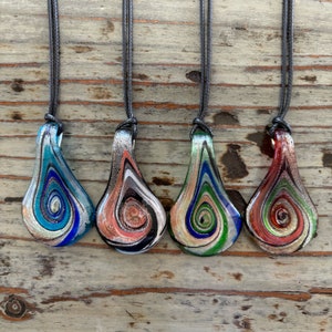 Lampwork Swirl Necklace, Large Glass Pendants 50mm on Black Corded Choker