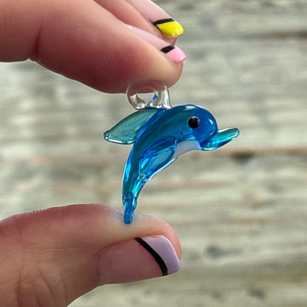 Lampwork Dolphin Animal Pendant 32mm, Glass Animal