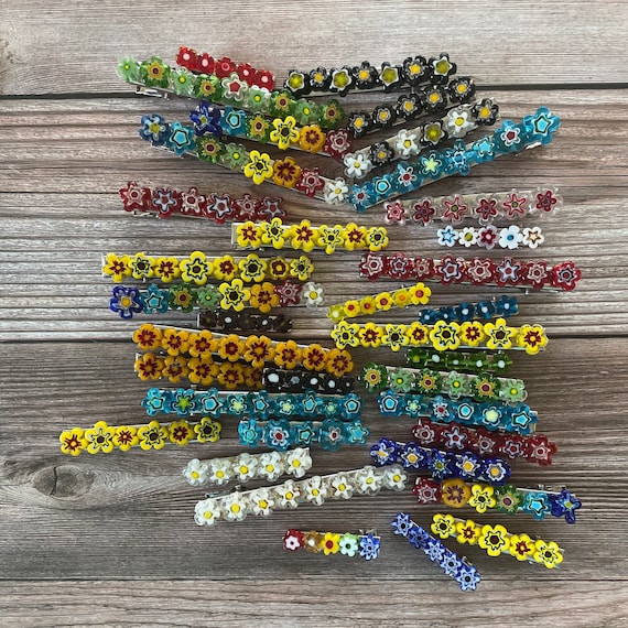 Millefiori Murano Beaded Hair Clips Flower Barretts Colorful Flowers Unique Hair Accessories Etsy UK