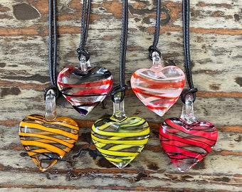 Lampwork Glass Heart Necklace, Heart, Black Corded Choker 35~45mm Hearts
