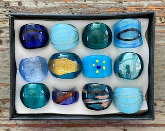 Lampwork Glass Rings, Mixed Color Infinity Style, Mixed Sizes