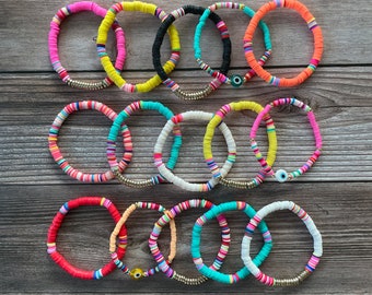 Soft Heishi Bracelets-Multicolor Vinyl African Heishi Bracelet, Great Gifts