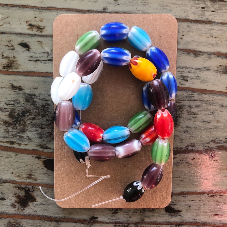 12mm Handmade Multicolor Thousand Flowers Oval Millefiori Glass Bead Strands