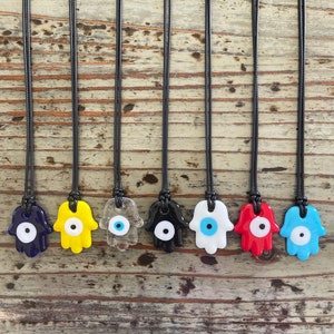 Hamsa Evil Eye Necklace Pendants 35mm Black Corded Glass Nazar Necklace