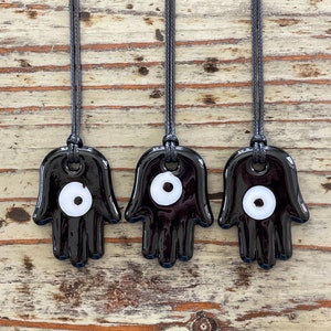 Hamsa Evil Eye Necklace Pendants 50mm Black Corded Glass Nazar Necklace