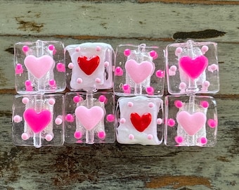 Perles en forme de coeur au chalumeau, forme carrée en verre, forme coeur rose, 26 mm