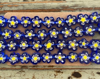 Murano Glass Flower Beads, Blue Millefiori Flower Shape Bead, Mixed Color 12mm