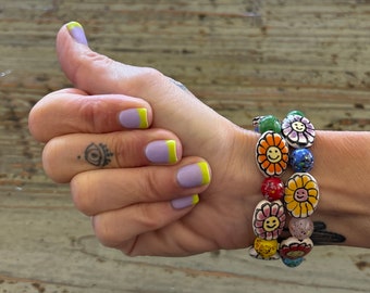 Ceramic Smiling Flower Bracelets, Sunflower Smiles Beaded Bracelet