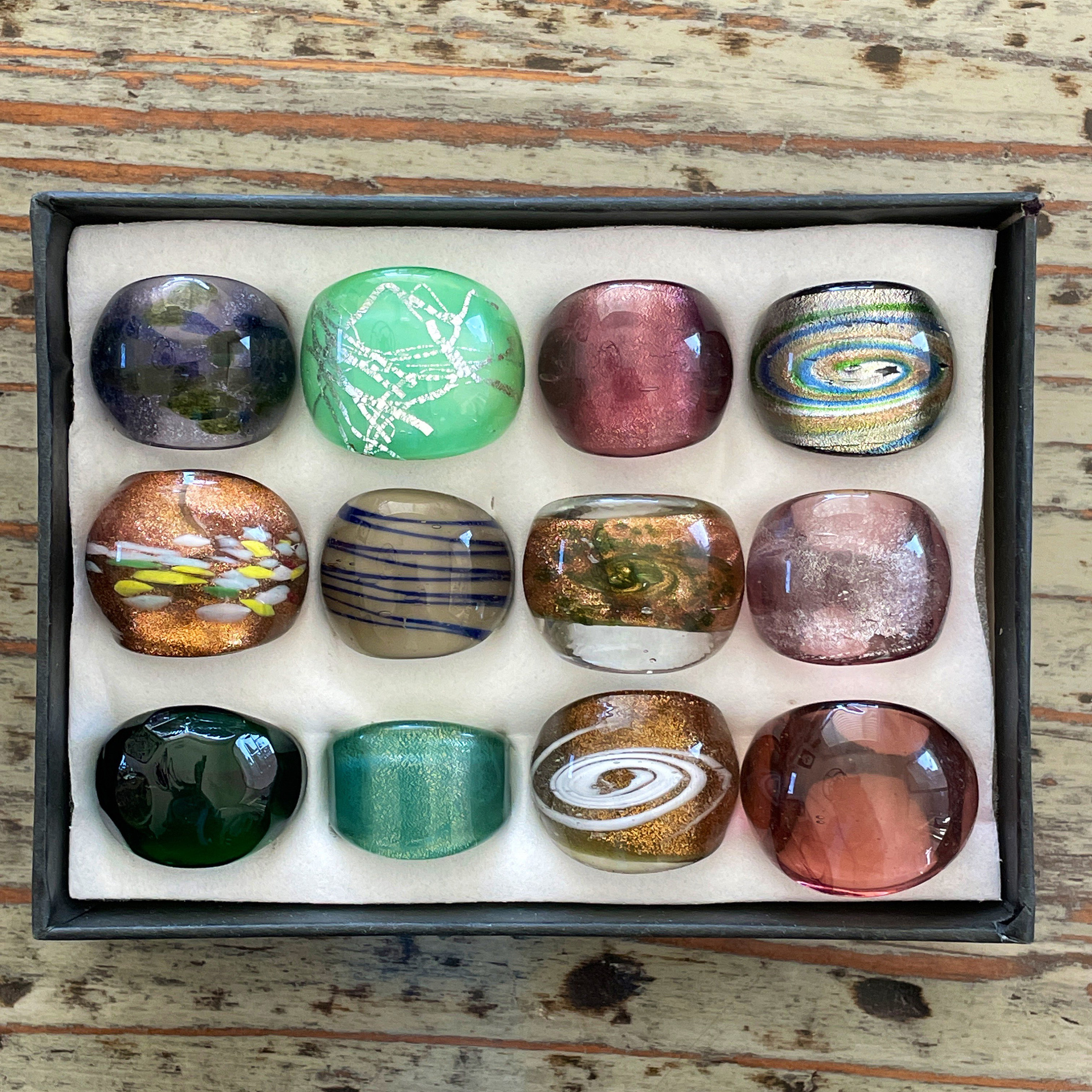 Lampwork Glass Rings, Mixed Color Infinity Style, Mixed Sizes