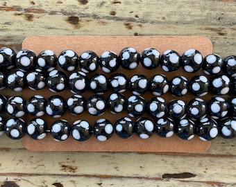 Murano Lampwork 10mm Beads, Round, Black and White Polka Dot