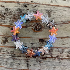 Lampwork Star Bracelets, Iridescent Glass 14mm Star Beaded Bracelet