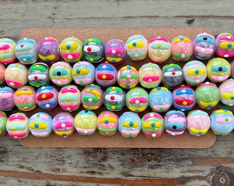 Ceramic Colorful Beads, 12mm Porcelain and Enamel Round Strands