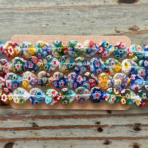 Millefiori Heart Beads, Mixed Color Heart Lampwork Bead Strands, 12mm