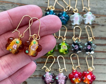 Lampwork Glass Flower Earrings