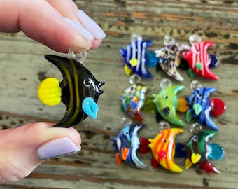 Pez de cristal soplado, vidrio flotado de 32 mm para acuario o colgante